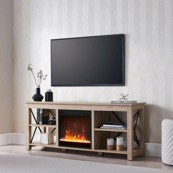 Hudson & Canal 65 in. Sawyer Rectangular TV Stand with Crystal Fireplace White Oak TV1489